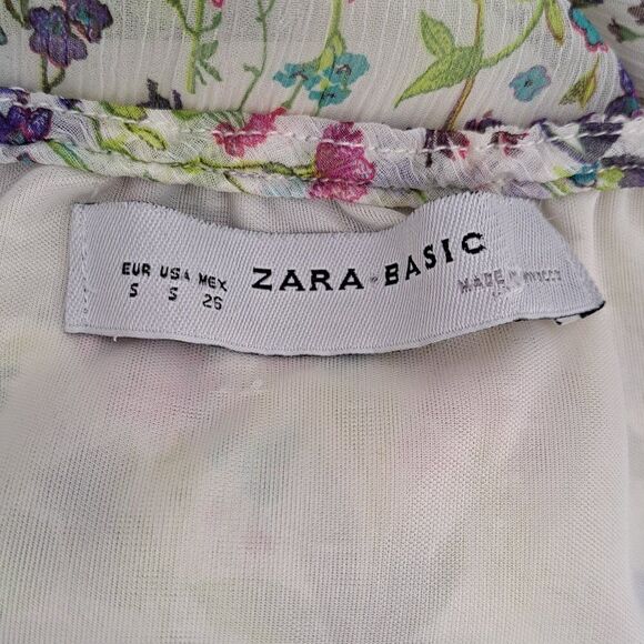 Zara Women's Sleeveless Green Floral Y2k Babydoll Coquette Top Sz Small - Picture 8 of 8